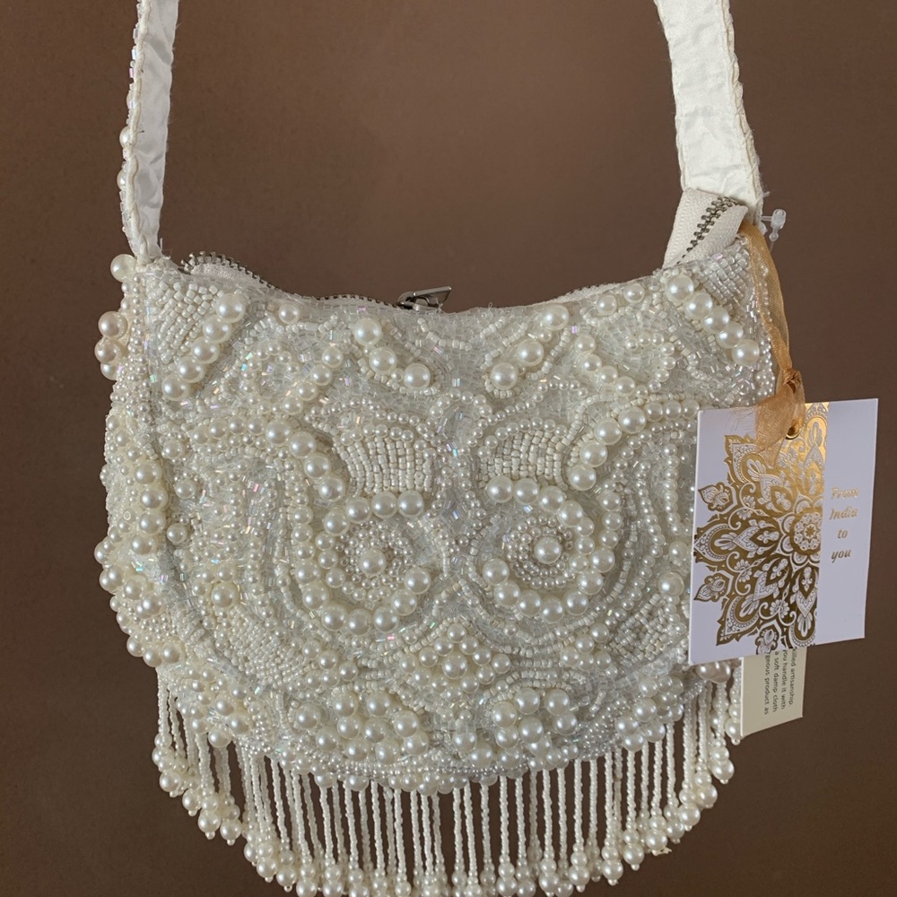 White Beaded & Pearl Shoulder Bag